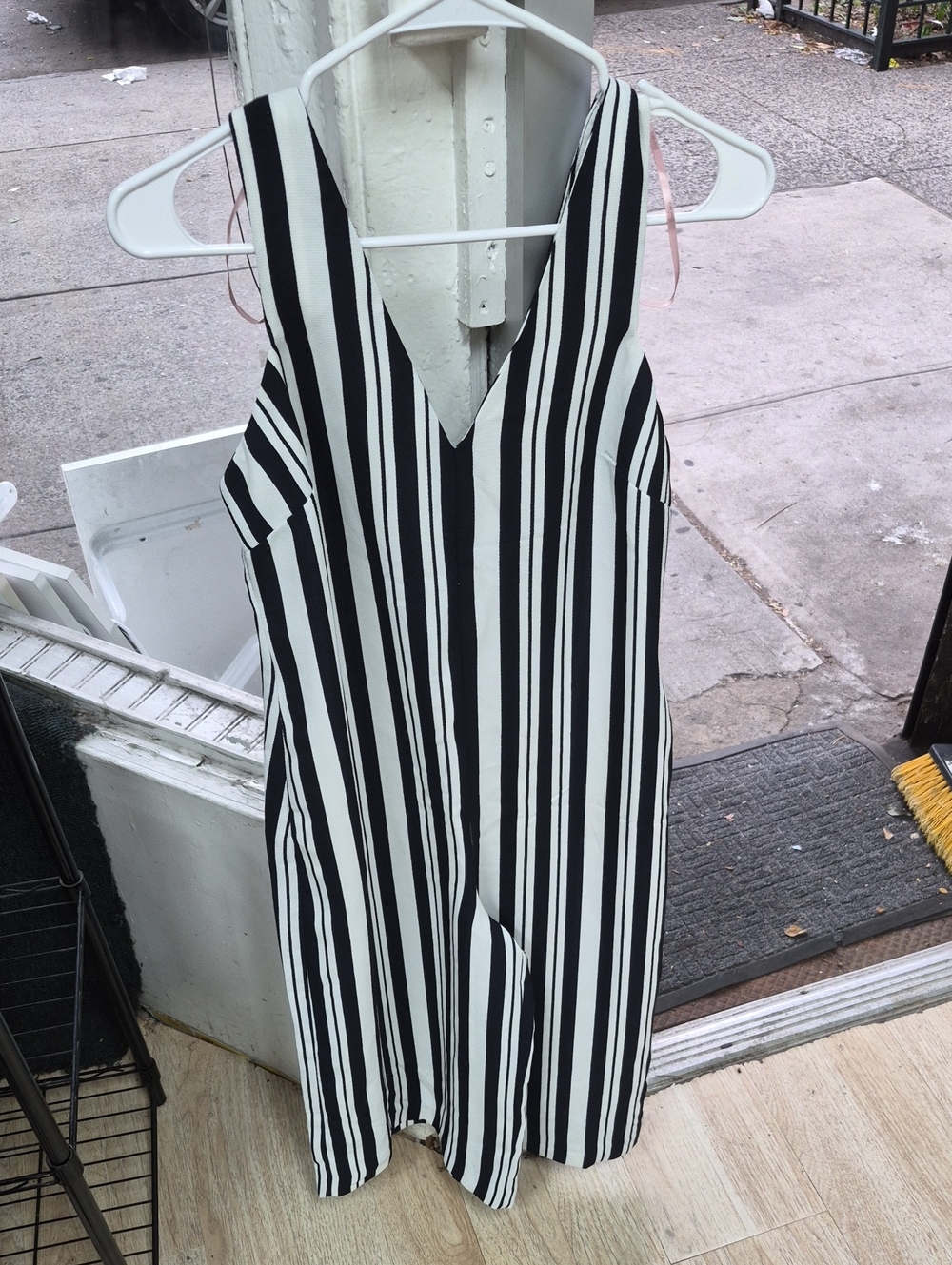 Forever 21 Black and White Striped Cropped Jumpsuit